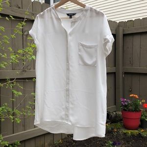 white sheer flowy short sleeve blouse